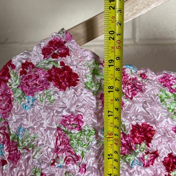 F C Purple Floral Popcorn Bubble Shirt One Size Crinkle Stretch - Picture 3 of 5